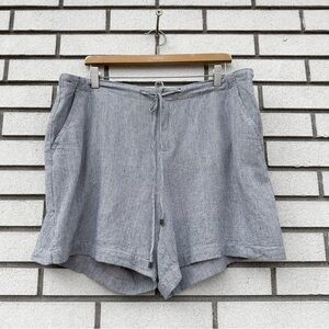 Style & Co. Railroad Stripe Blue White Linen Blend Casual Shorts Elastic Waist